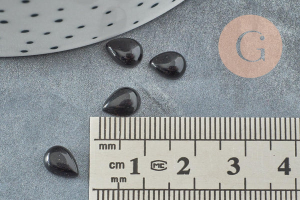 Cabochon goutte obsidienne noire naturelle 6x8mm, x1 (G2272)