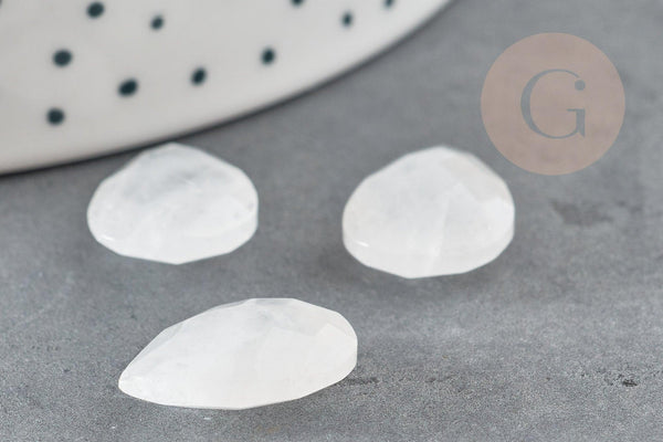 Cabochon goutte quartz facetté 18mm, cabochon goutte,cabochon cristal de roche,quartz naturel, x1 G5398