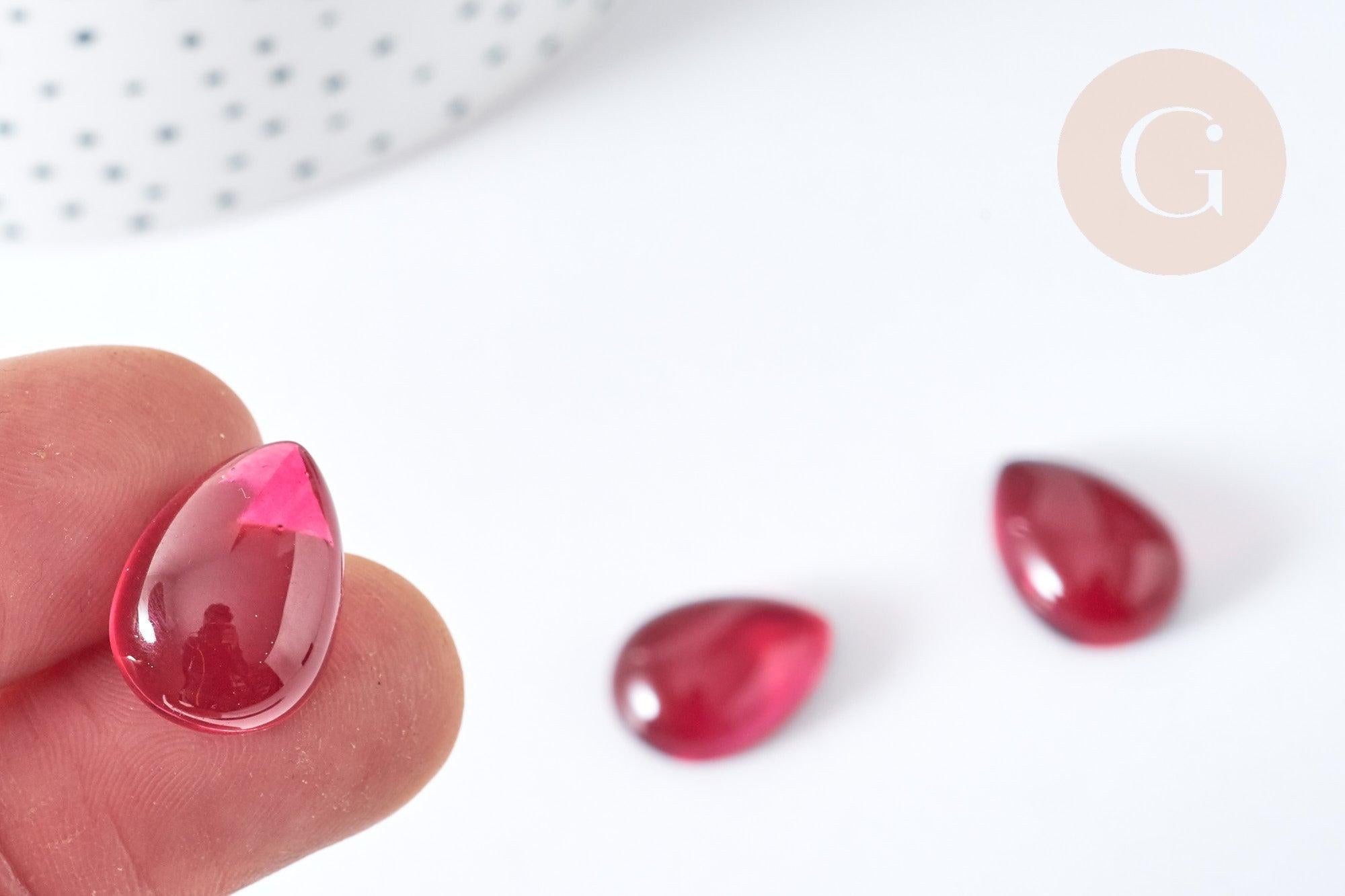 Cabochon goutte verre lisse rouge magenta 18x13mm, x1 (G8130)