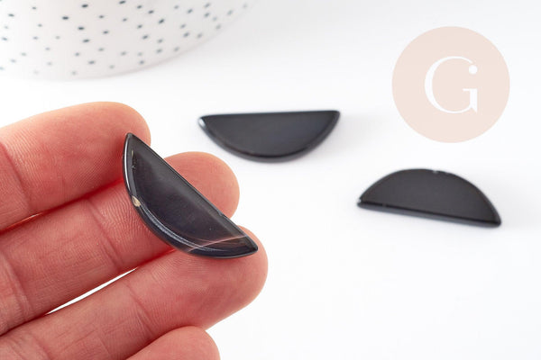 Cabochon lune agate noire naturelle 30mm, x1 (G1767)