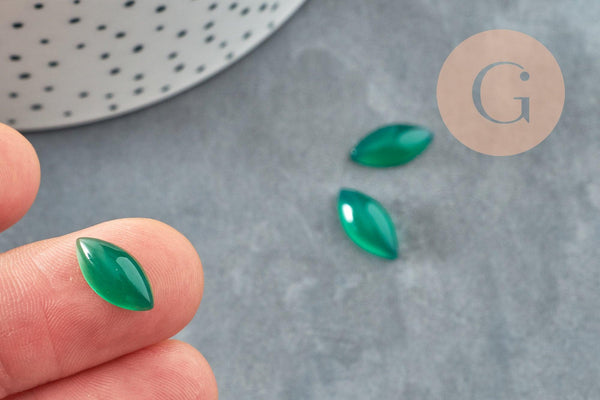 Cabochon marquise navette agate naturelle verte 14x7mm, x1 (G0091)