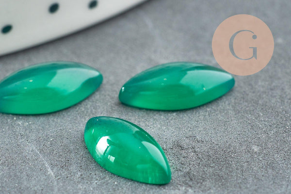 Cabochon marquise navette agate naturelle verte 14x7mm, x1 (G0091)