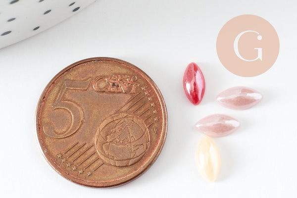 Cabochon marquise verre irisé multicolore 8x4mm, x20 (G2250)