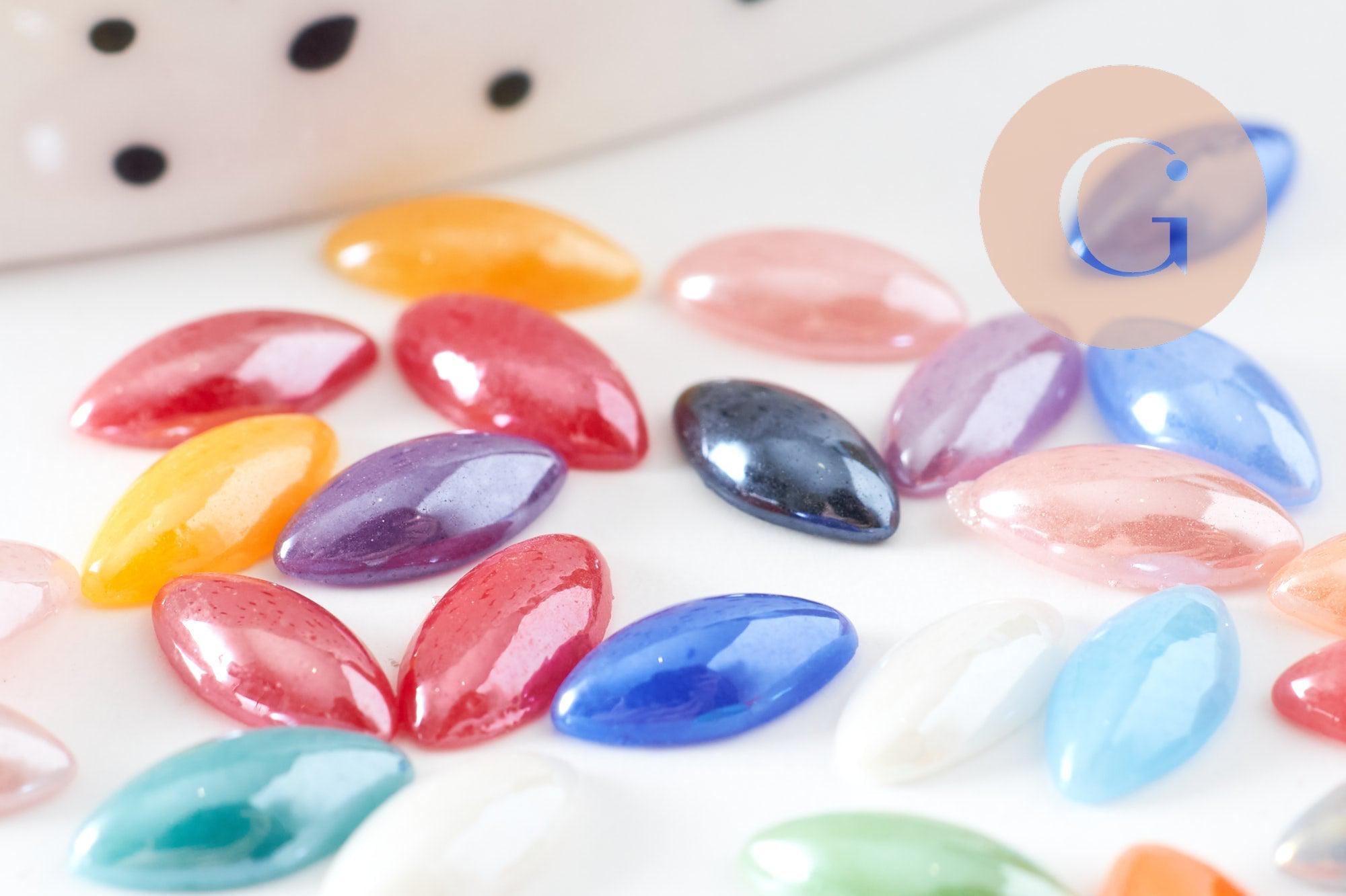 Cabochon marquise verre irisé multicolore 8x4mm, x20 (G2250)