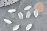 Cabochon marquise verre oeil de chat blanc 12x6mmmm, x20 (G2284)