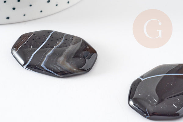 Cabochon octogone agate naturelle noire 28-39mm, x1 (G4816)
