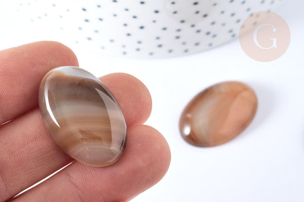 Cabochon ovale agate marron naturelle 29~30mm, x1 (G8024)