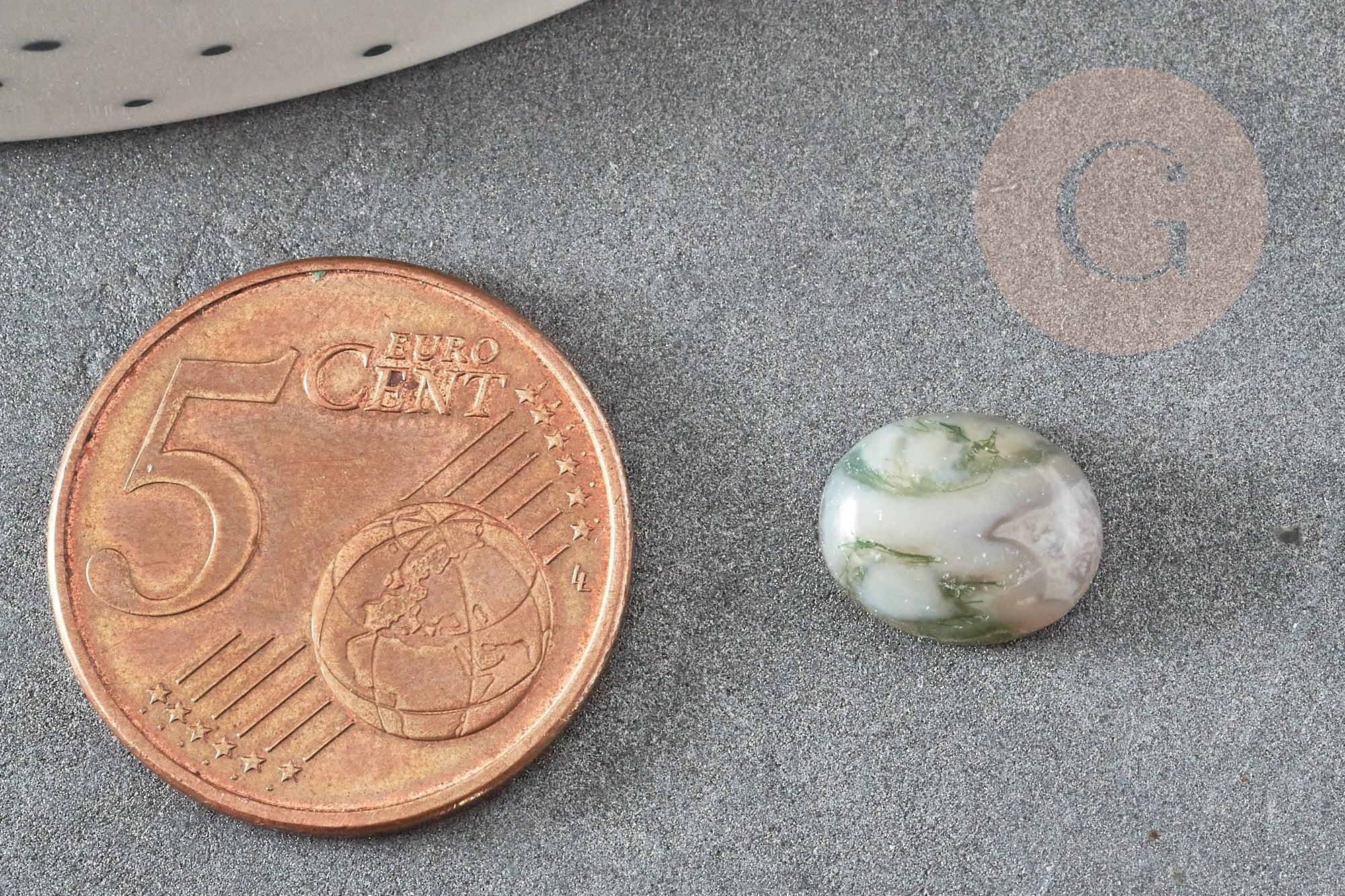 Cabochon ovale agate mousse verte naturelle,10x8mm, x1 (G1865)