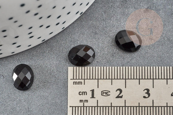 Cabochon ovale agate naturelle noire facetté 10x8mm, x1 (G2277)