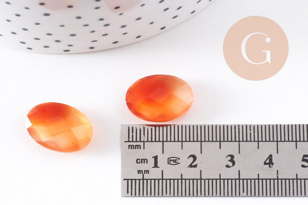 Cabochon ovale agate naturelle orange facetté 18x13mm, x1 (G10210)