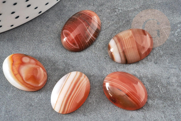 Cabochon ovale agate naturelle orange rayée 18x13mm, x1 (G5062)
