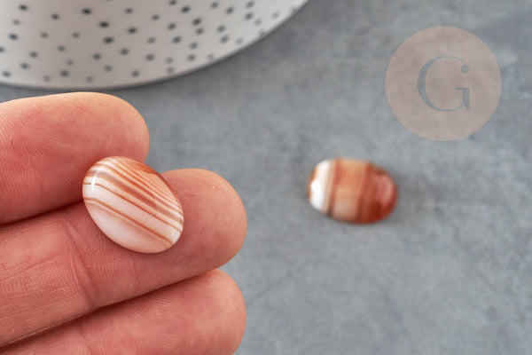 Cabochon ovale agate naturelle orange rayée 18x13mm, x1 (G5062)