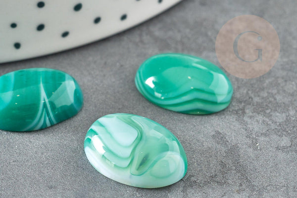 Cabochon ovale agate naturelle vert rayé 18x13mm, x1 (G3109)