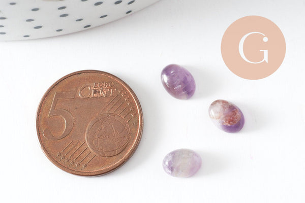 Cabochon ovale améthyste naturelle 8x6mm, création bijoux pierre naturelle, x1 (G10181)