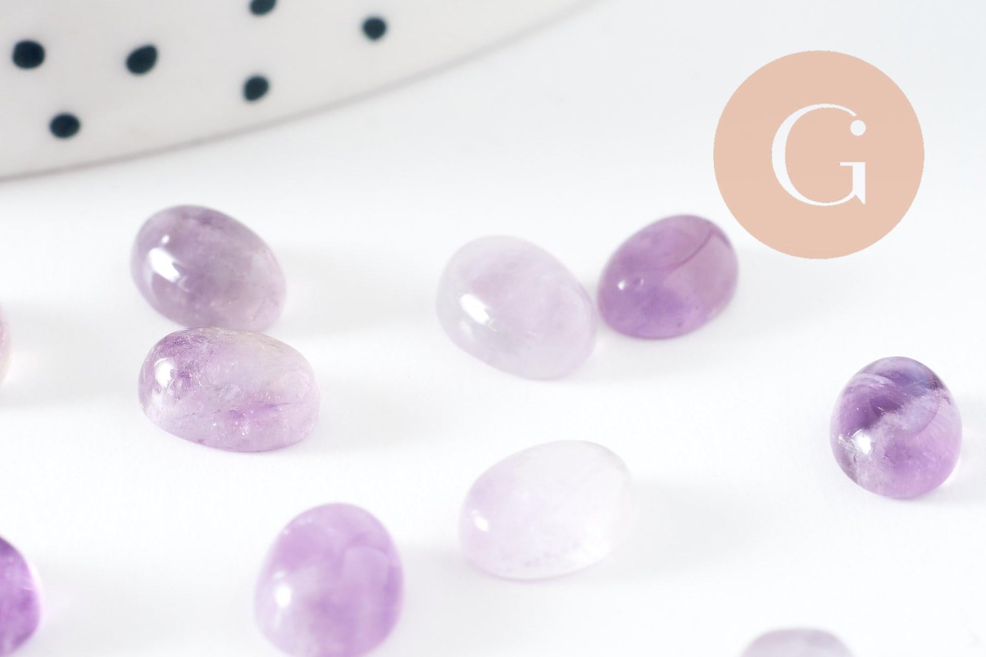 Cabochon ovale améthyste naturelle 8x6mm, création bijoux pierre naturelle, x1 (G10181)