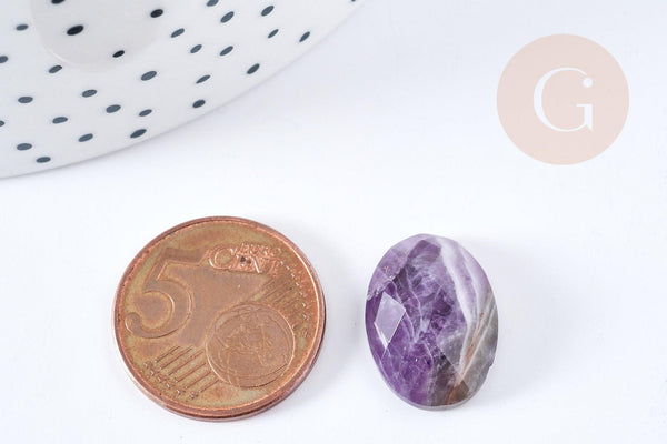Cabochon ovale améthyste naturelle facetté 18x13mm, x1 (G8665)