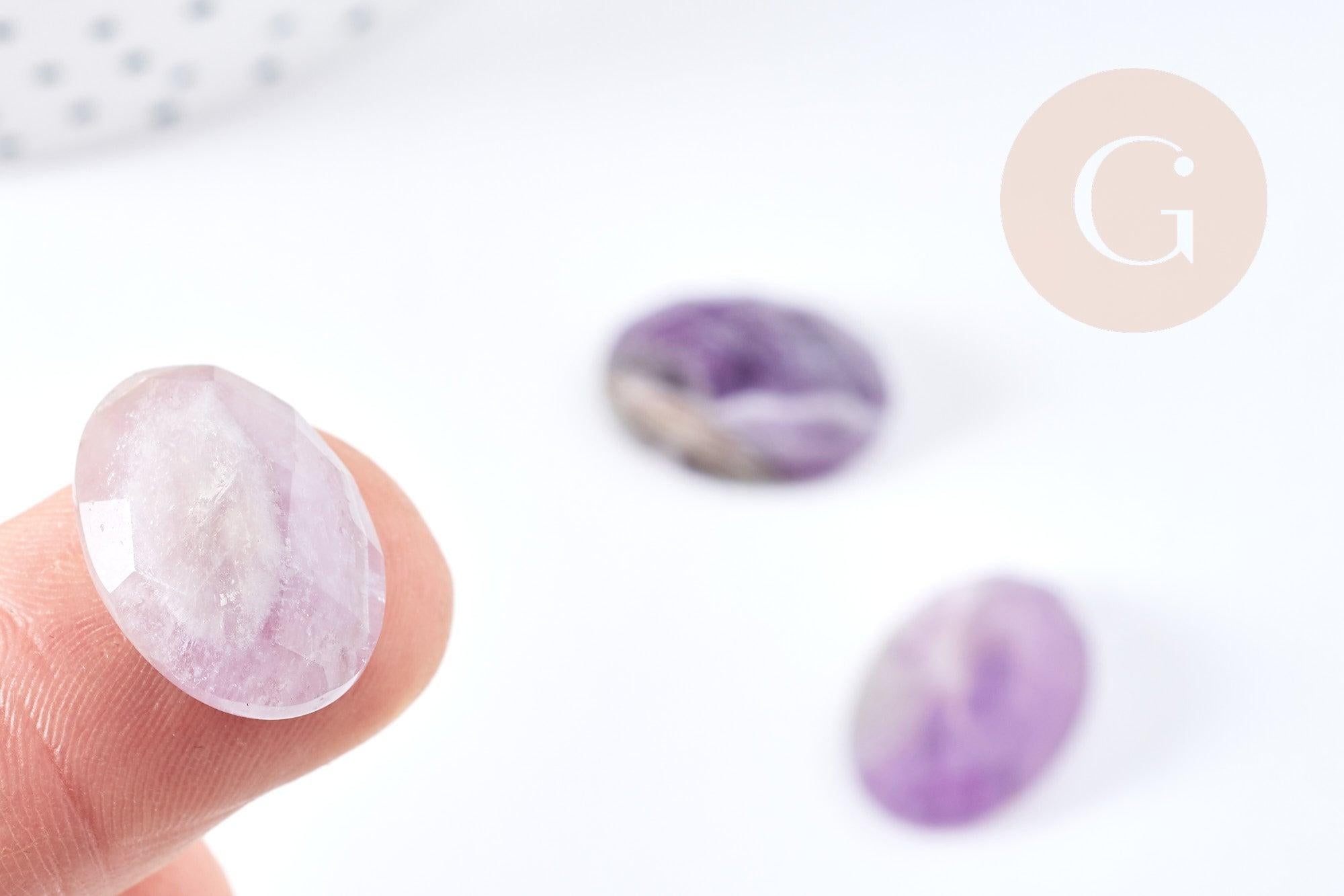 Cabochon ovale améthyste naturelle facetté 18x13mm, x1 (G8665)
