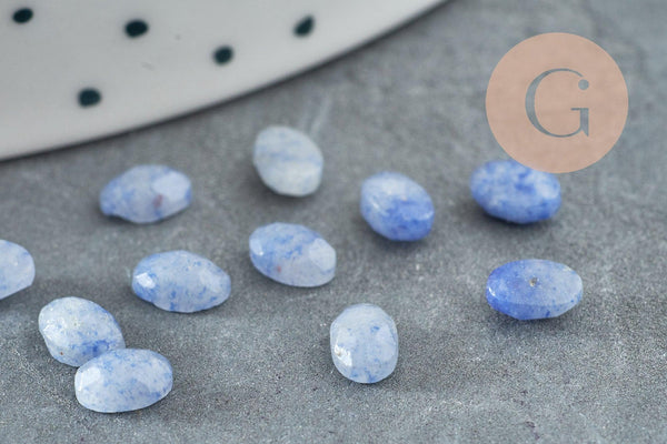 Cabochon ovale aventurine bleue naturelle à facettes 6x4mm, x1 (G8648)