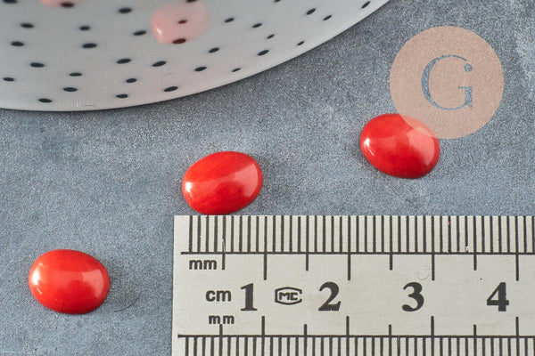 Cabochon ovale corail naturel teinté rouge 10x6mm, x1 G6750