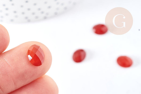 Cabochon ovale cornaline orange naturelle facetté 8x10mm, x1 (G2100)