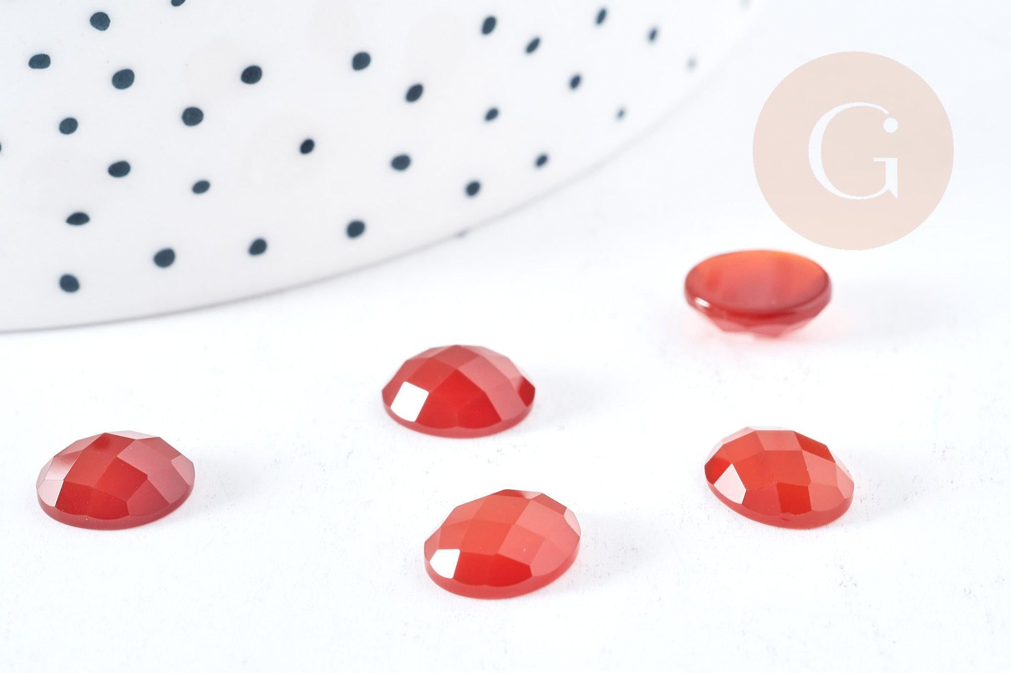Cabochon ovale cornaline orange naturelle facetté 8x10mm, x1 (G2100)