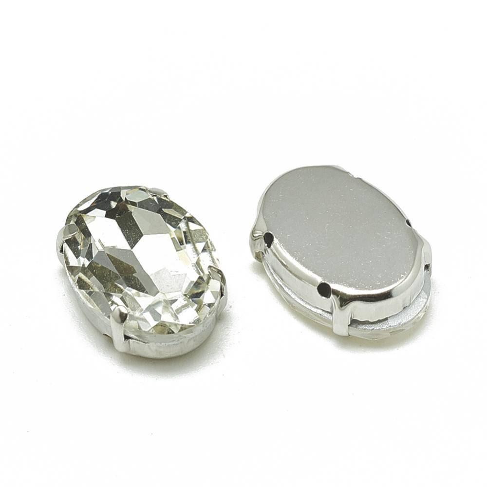 Cabochon ovale cristal métal platine à coudre 6x8mm, x1 (G0019)