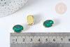 Cabochon ovale cristal vert emeraude avec serti en laiton doré 14x10mm, x5 (G8113)
