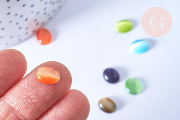Cabochon ovale dôme verre oeil de chat multicolore 8x10mm, x10 (G8702)