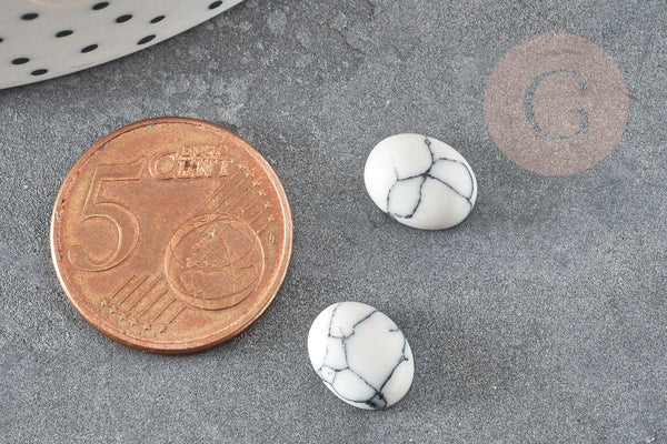 Cabochon ovale howlite blanche naturelle 8 x10mm, x1 (G2108)