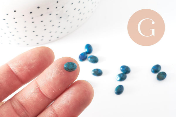 Cabochon ovale jade naturel bleu marbré 8x6mm, x1 (G10120)