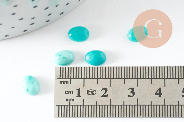 Cabochon ovale jade naturel turquoise 8x6mm, création bijoux pierre naturelle, x1 (G10528)