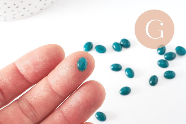 Cabochon ovale jade naturel turquoise marbré 8x6mm, x1 (G10123)