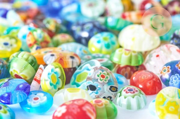 Cabochon ovale millefiori tailles variées 10-14mm, x10 (G8733)