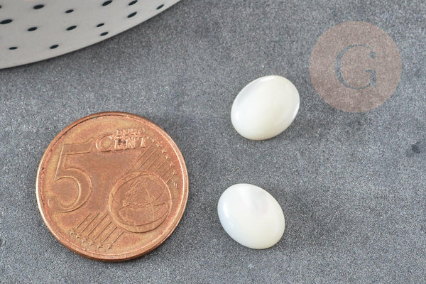 Cabochon ovale nacre blanche naturelle 10x8mm, x1 (G0372)