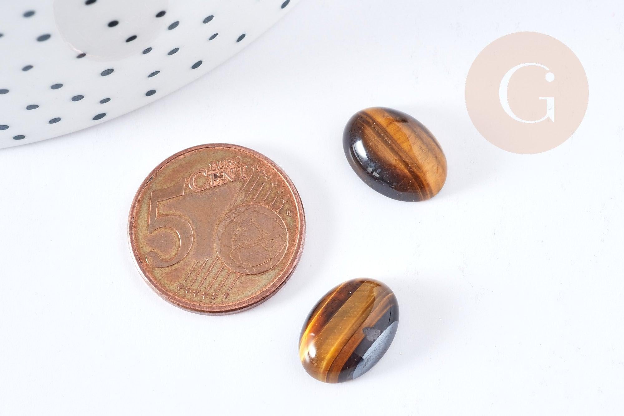 Cabochon ovale œil de tigre marron naturelle 14x10mm, x1 (G8659)