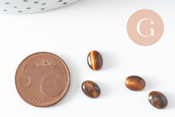 Cabochon ovale oeil de tigre nature 8x6mm, création bijoux pierre naturelle, x1 (G10180)