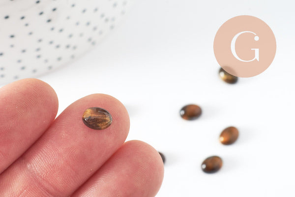 Cabochon ovale oeil de tigre nature 8x6mm, création bijoux pierre naturelle, x1 (G10180)
