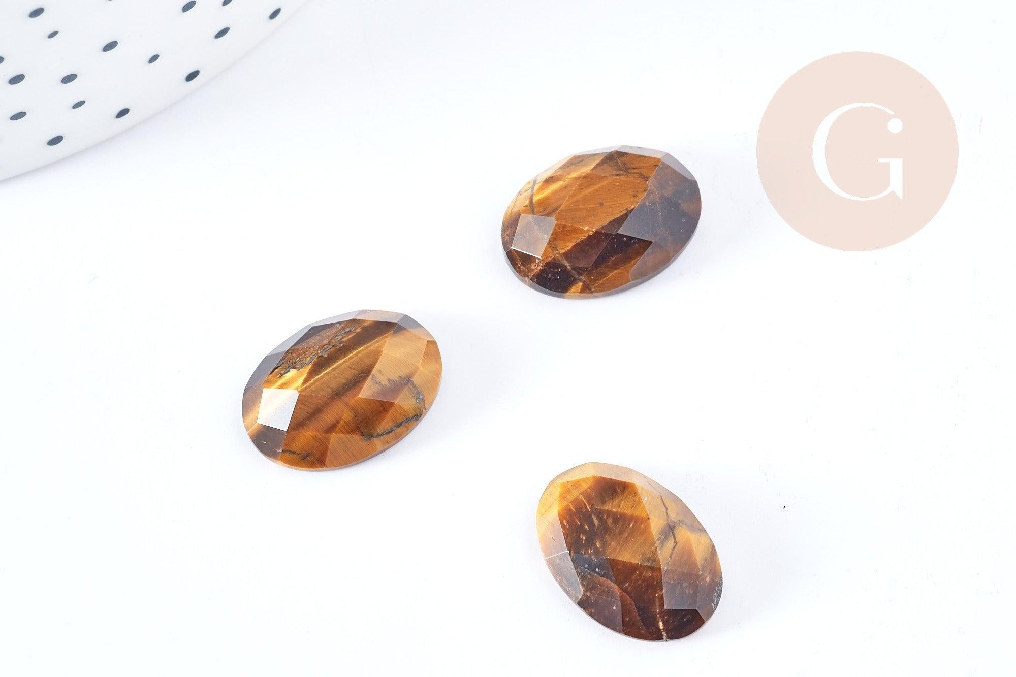 Cabochon ovale oeil de tigre naturel facetté 18x13mm, x1 (G8658)