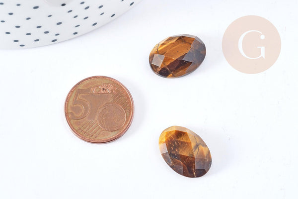 Cabochon ovale oeil de tigre naturel facetté 18x13mm, x1 (G8658)