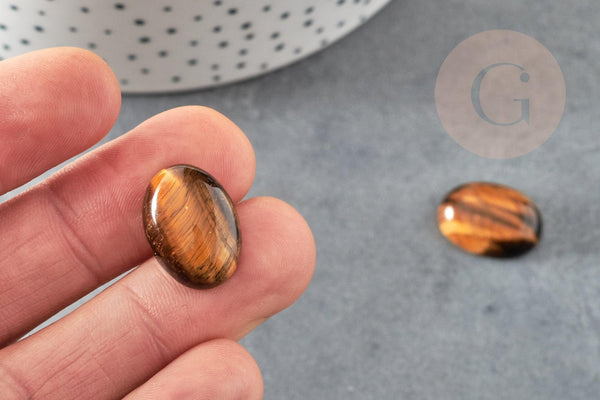 Cabochon ovale œil de tigre naturel marron 13x18mm, x1 (G2069)