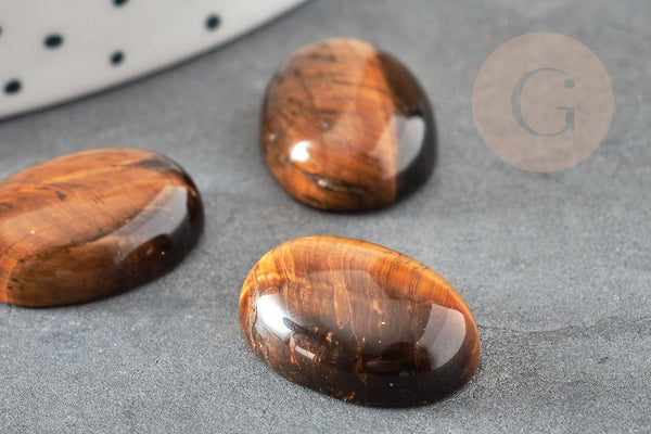 Cabochon ovale œil de tigre naturel marron 13x18mm, x1 (G2069)