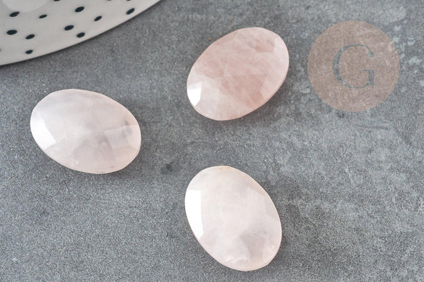 Cabochon ovale quartz rose naturel facetté 18x13mm, x1 (G4778)
