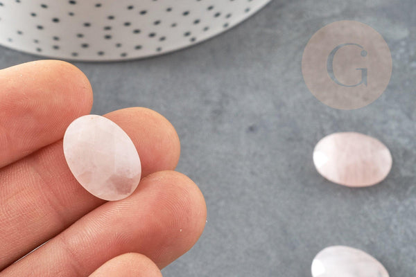 Cabochon ovale quartz rose naturel facetté 18x13mm, x1 (G4778)