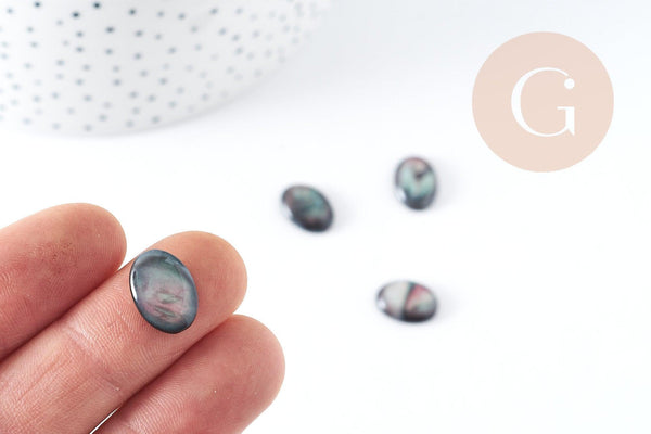 Cabochon ovale résine noire imitation nacre 14x10mm, x1 (G9101)