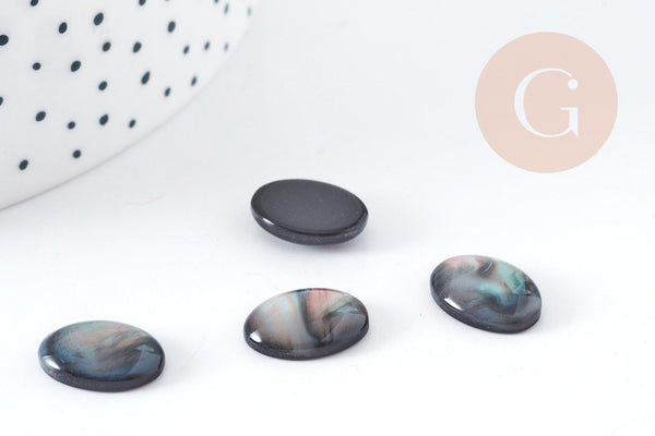 Cabochon ovale résine noire imitation nacre 14x10mm, x1 (G9101)
