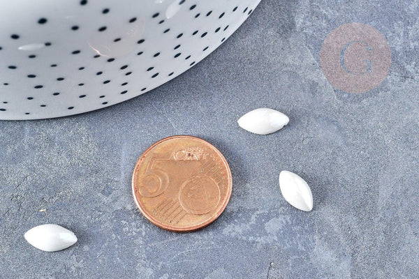 Cabochon ovale verre irisé blanc 6x12mm, x10 (G8706)