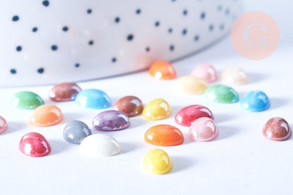 Cabochon ovale verre irisé multicolore 8x6mm, x10 (G8705)