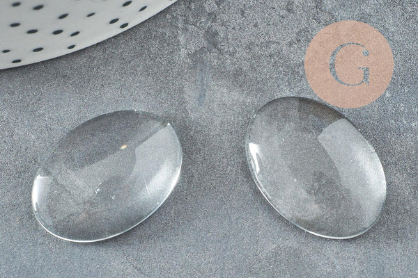 Cabochon ovale verre transparent 25mm, x10 (G0269)