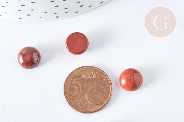Cabochon rond Jaspe rouge demi sphère 10mm, x1 (G7574)