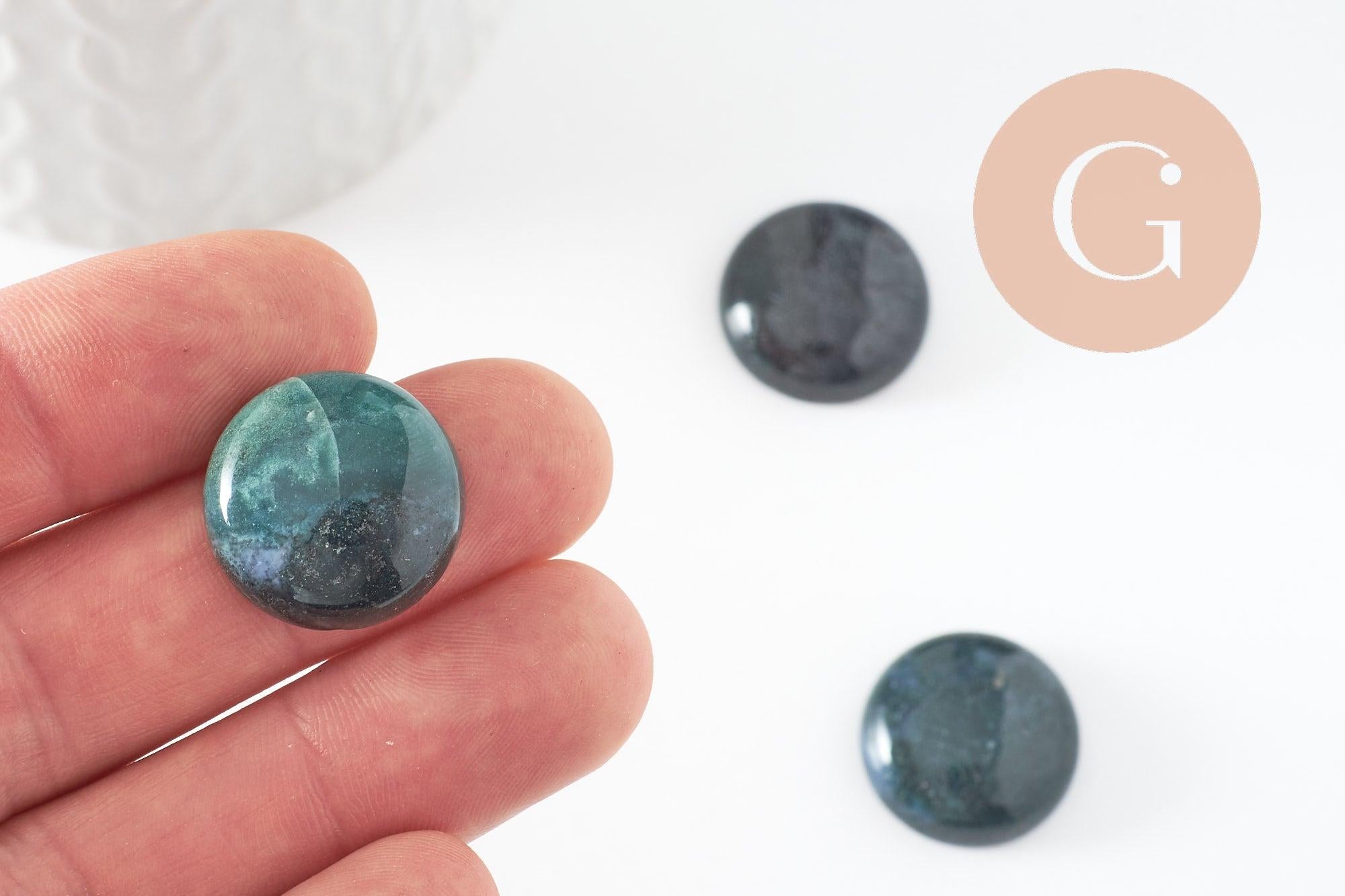 Cabochon rond agate mousse verte 20mm, x1 (G9622)